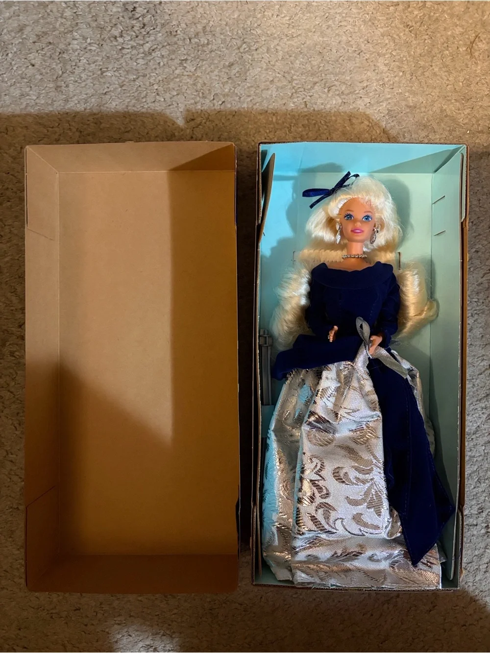 Winter Velvet Barbie in Navy Blue and Silver Gown